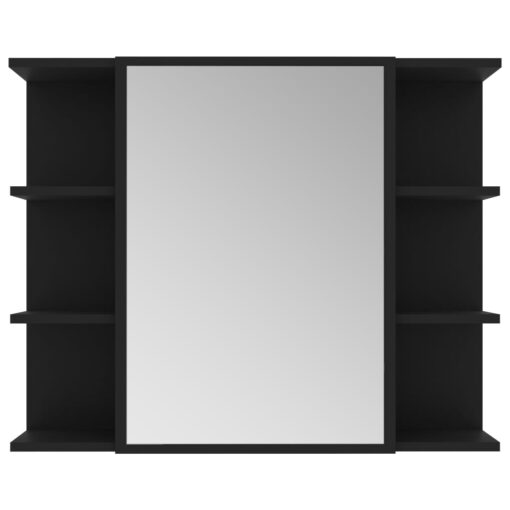 vidaXL Bathroom Mirror Cabinet Black 80x20.5x64 cm Engineered Wood - Image 4