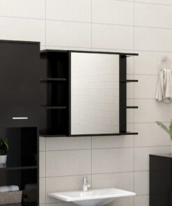 vidaXL Bathroom Mirror Cabinet Black 80x20.5x64 cm Engineered Wood