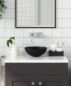 vidaXL Bathroom Sink Ceramic Matt Black Round