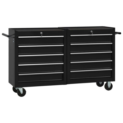 vidaXL Tool Trolley with 5 Drawers Black 69x33x77 cm Steel