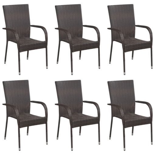 vidaXL Stackable Outdoor Chairs 6 pcs Poly Rattan Brown