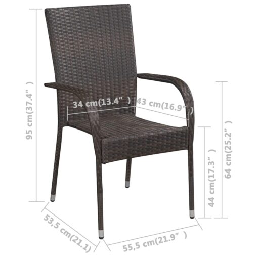 vidaXL Stackable Outdoor Chairs 6 pcs Poly Rattan Brown - Image 4