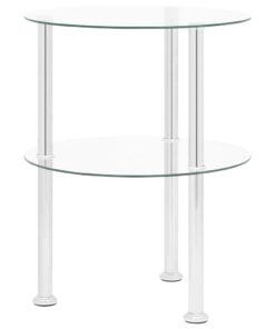 vidaXL 2-Tier Side Table Transparent 38 cm Tempered Glass