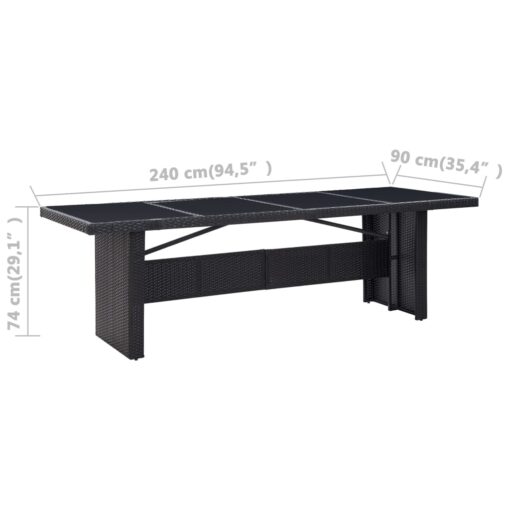 Garden Table Black 240x90x74 cm Poly Rattan and Glass - Image 3