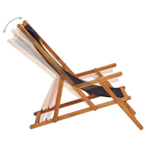Folding Beach Chair Solid Eucalyptus Wood and Fabric Black - Image 2