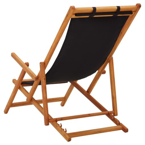 Folding Beach Chair Solid Eucalyptus Wood and Fabric Black - Image 3