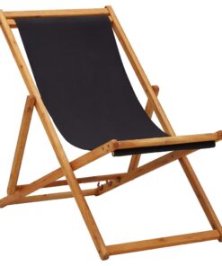 vidaXL Folding Beach Chair Eucalyptus Wood and Fabric Black