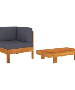 vidaXL 2 Piece Garden Lounge Set with Dark Grey Cushions Acacia Wood