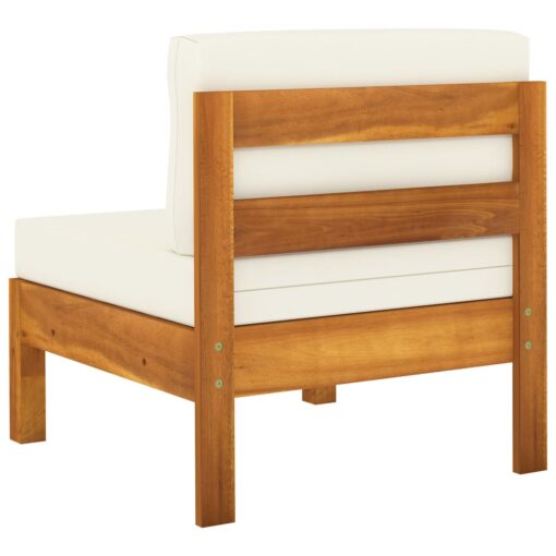 vidaXL Middle Sofa with Cream White Cushions Solid Acacia Wood - Image 3