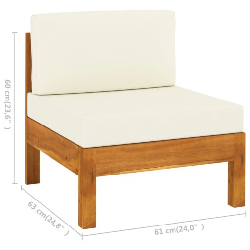vidaXL Middle Sofa with Cream White Cushions Solid Acacia Wood - Image 4