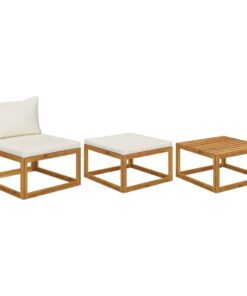 vidaXL 3 Piece Garden Lounge Set with Cream Cushions Solid Acacia Wood