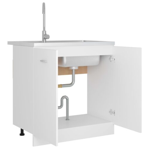 vidaXL Sink Bottom Cabinet White 80x46x81.5 cm Engineered Wood - Image 3