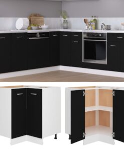 vidaXL Corner Bottom Cabinet Black 75.5x75.5x80.5 cm Engineered Wood