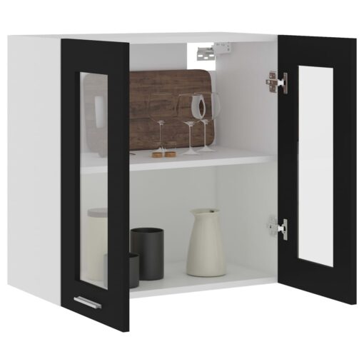 vidaXL Hanging Glass Cabinet Black  60x31x60 cm Engineered Wood - Image 2