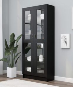 vidaXL Vitrine Cabinet Black 82.5x30.5x185.5 cm Engineered Wood