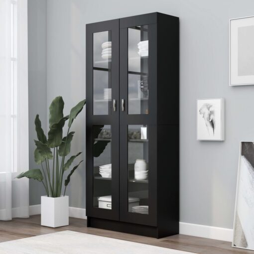 vidaXL Vitrine Cabinet Black 82.5x30.5x185.5 cm Engineered Wood