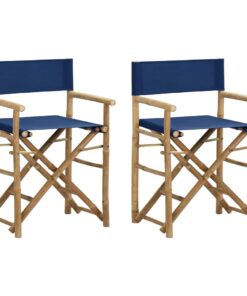 vidaXL Folding Director's Chairs 2 pcs Blue Bamboo and Fabric