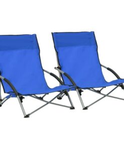 vidaXL Folding Beach Chairs 2 pcs Blue Fabric