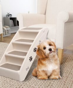 vidaXL Folding Dog Stairs Cream 62x40x49.5 cm