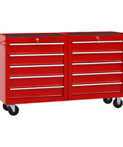 vidaXL Tool Trolley with 10 Drawers Steel Red (147175+147176)