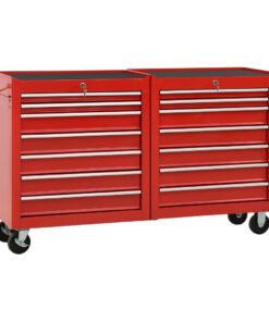 vidaXL Tool Trolley with 14 Drawers Steel Red