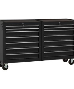 vidaXL Tool Trolley with 14 Drawers Steel Black (147185+147186)