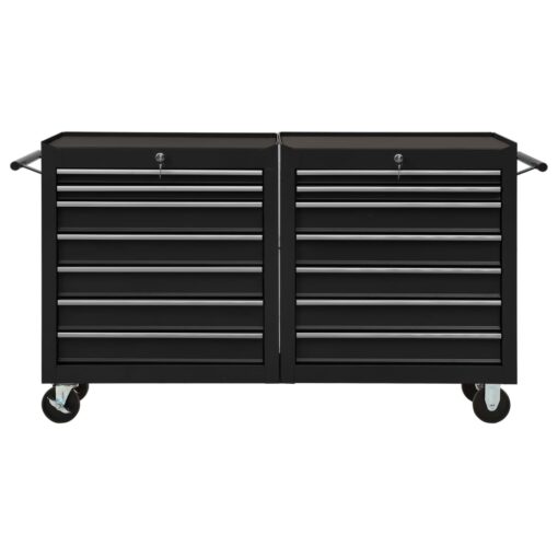 vidaXL Tool Trolley with 14 Drawers Steel Black (147185+147186) - Image 2