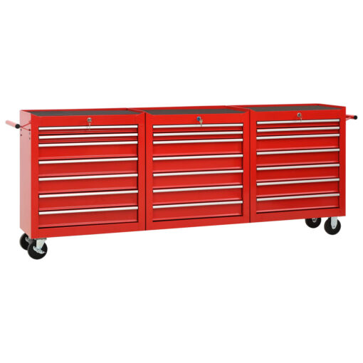 vidaXL Tool Trolley with 21 Drawers Steel Red (147177+2x147178)