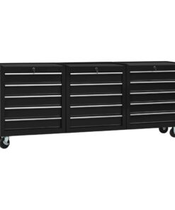 vidaXL Tool Trolley with 15 Drawers Steel Black (147183+2x147184)