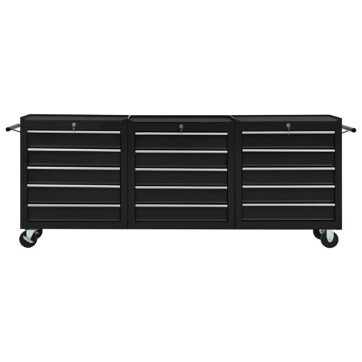 vidaXL Tool Trolley with 15 Drawers Steel Black (147183+2x147184) - Image 2