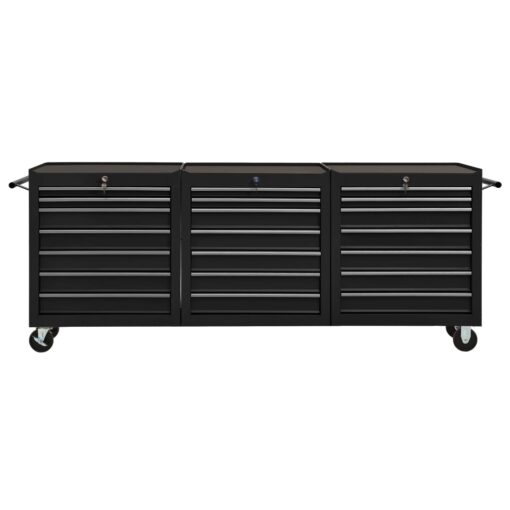 vidaXL Tool Trolley with 21 Drawers Steel Black (147185+2x147186) - Image 2