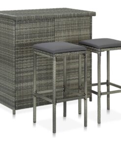 vidaXL 3 Piece Bar Set Poly Rattan Grey