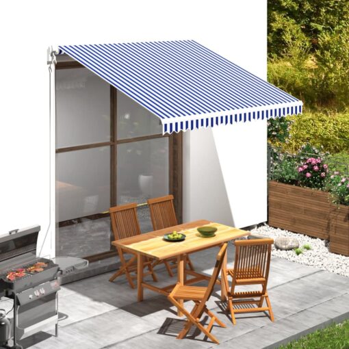 vidaXL Awning Top Sunshade Canvas Blue & White 300x250 cm