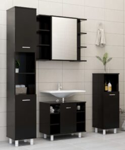 vidaXL 4 Piece Bathroom Furniture Set Black Engineered Wood