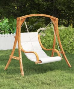vidaXL Swing Chair with Cream Cushion Bent Wood with Teak Finish
