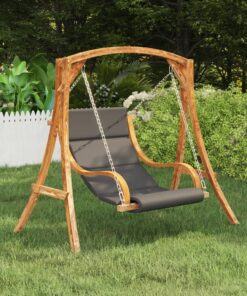 vidaXL Swing Chair with Cushion Solid Bent Wood with Teak Finish