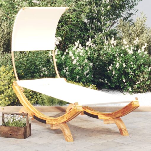 vidaXL Outdoor Lounge Bed with Canopy 100x200x126 cm Solid Bent Wood Cream