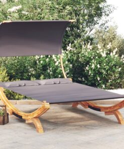 vidaXL Outdoor Lounge Bed with Canopy 165x203x126cm Solid Bent Wood Anthracite