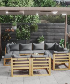 vidaXL 10 Piece Garden Lounge Set with Cushion Solid Acacia Wood