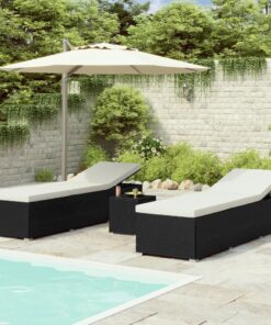 vidaXL 3 Piece Garden Sun Loungers with Tea Table Poly Rattan Black