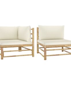 vidaXL 2 Piece Garden Lounge Set with Cream White Cushions Bamboo