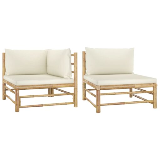 vidaXL 2 Piece Garden Lounge Set with Cream White Cushions Bamboo