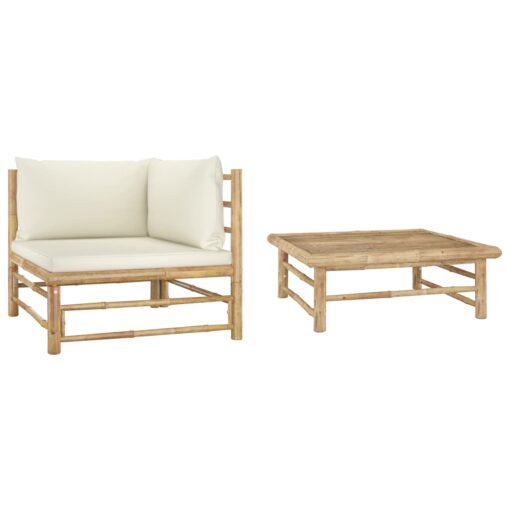 vidaXL 2 Piece Garden Lounge Set with Cream White Cushions Bamboo