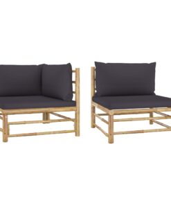 vidaXL 2 Piece Garden Lounge Set with Dark Grey Cushions Bamboo