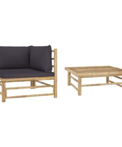 vidaXL 2 Piece Garden Lounge Set with Dark Grey Cushions Bamboo