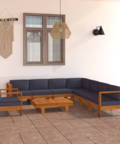 vidaXL 9 Piece Garden Lounge Set with Dark Grey Cushions Acacia Wood