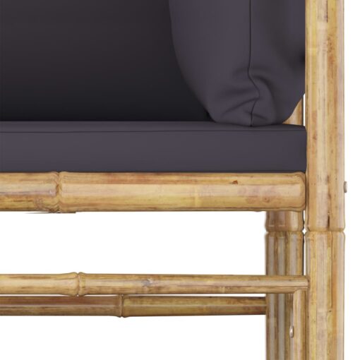 5 Piece Garden Lounge Set with Dark Grey Cushions Bamboo - Image 3