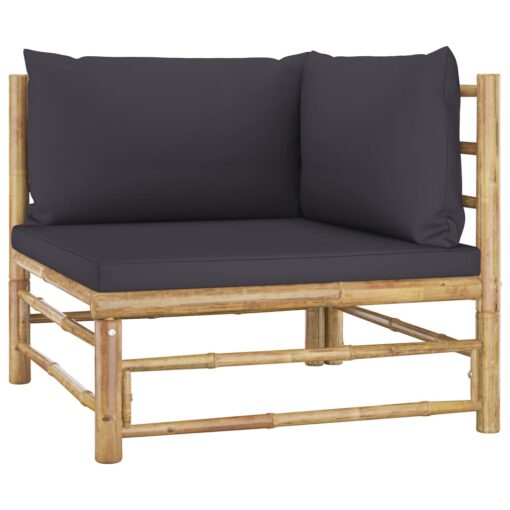 vidaXL 7 Piece Garden Lounge Set with Dark Grey Cushions Bamboo - Image 2