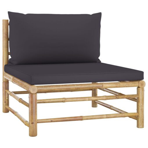 vidaXL 7 Piece Garden Lounge Set with Dark Grey Cushions Bamboo - Image 3