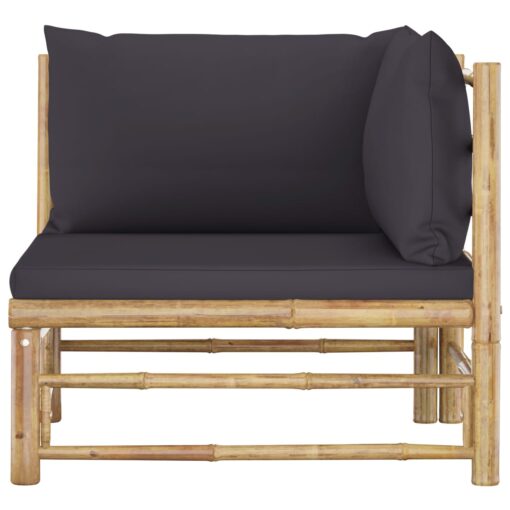 2 Piece Garden Lounge Set with Dark Grey Cushions Bamboo - Image 3